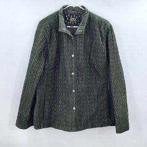 Vintage Women's 2X Aeros Green Satin Jacket Textile Art To Wear Long Sleeve Snap